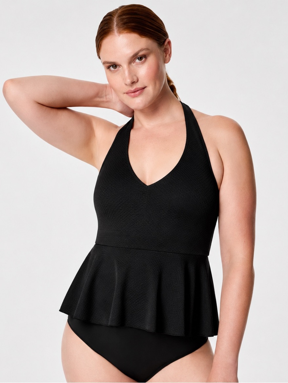 🆕 Spanx Pique Full Bust Halter Tankini Top Black Built-In Support